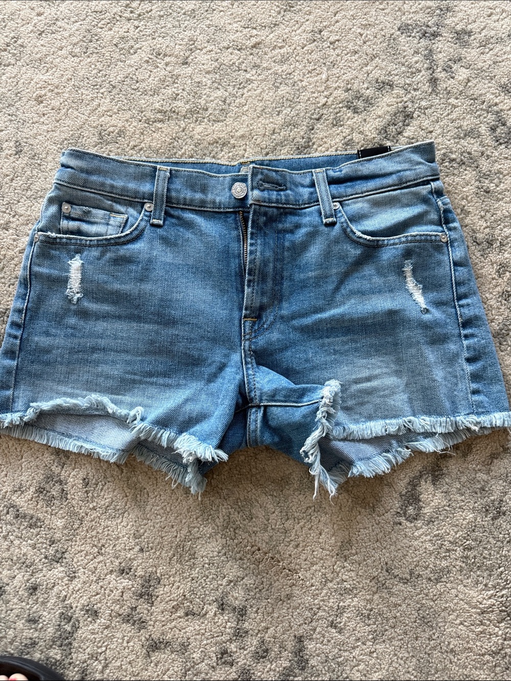 7 For All Mankind Light Blue Frayed Hem Denim Shorts